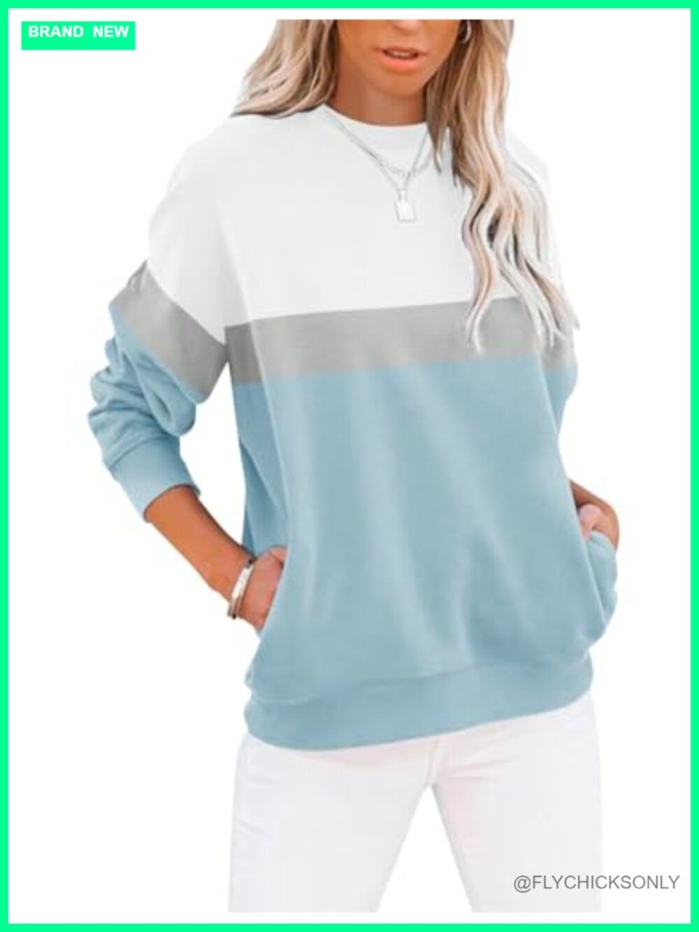 Women's Casual Crewneck Sweatshirt Loose Fit Pullover with Pockets
